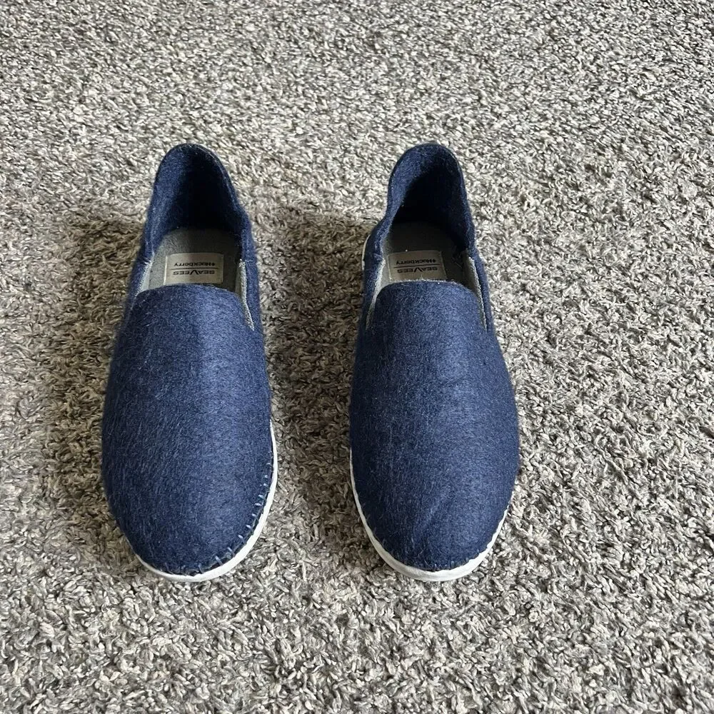 SeaVees Huckberry Stag Slipper Slip On Felted Wool Deck Shoes Blue Mens Size 8